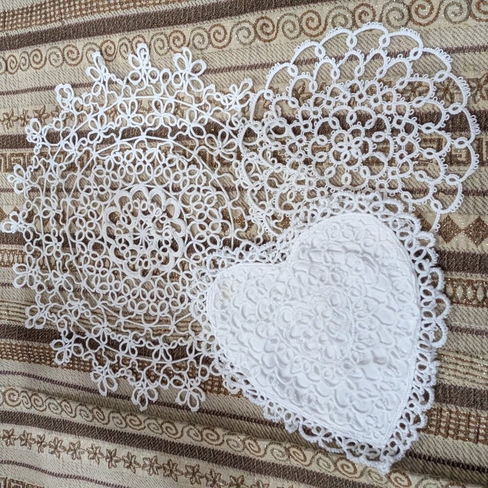 Vintage Hand Tatted Lace Doilies Mixed Set of 3 - White Cotton
